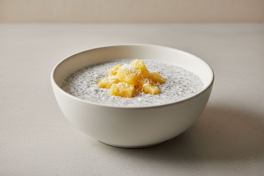 Chiakokos pudding met gevriesdroogd ananas