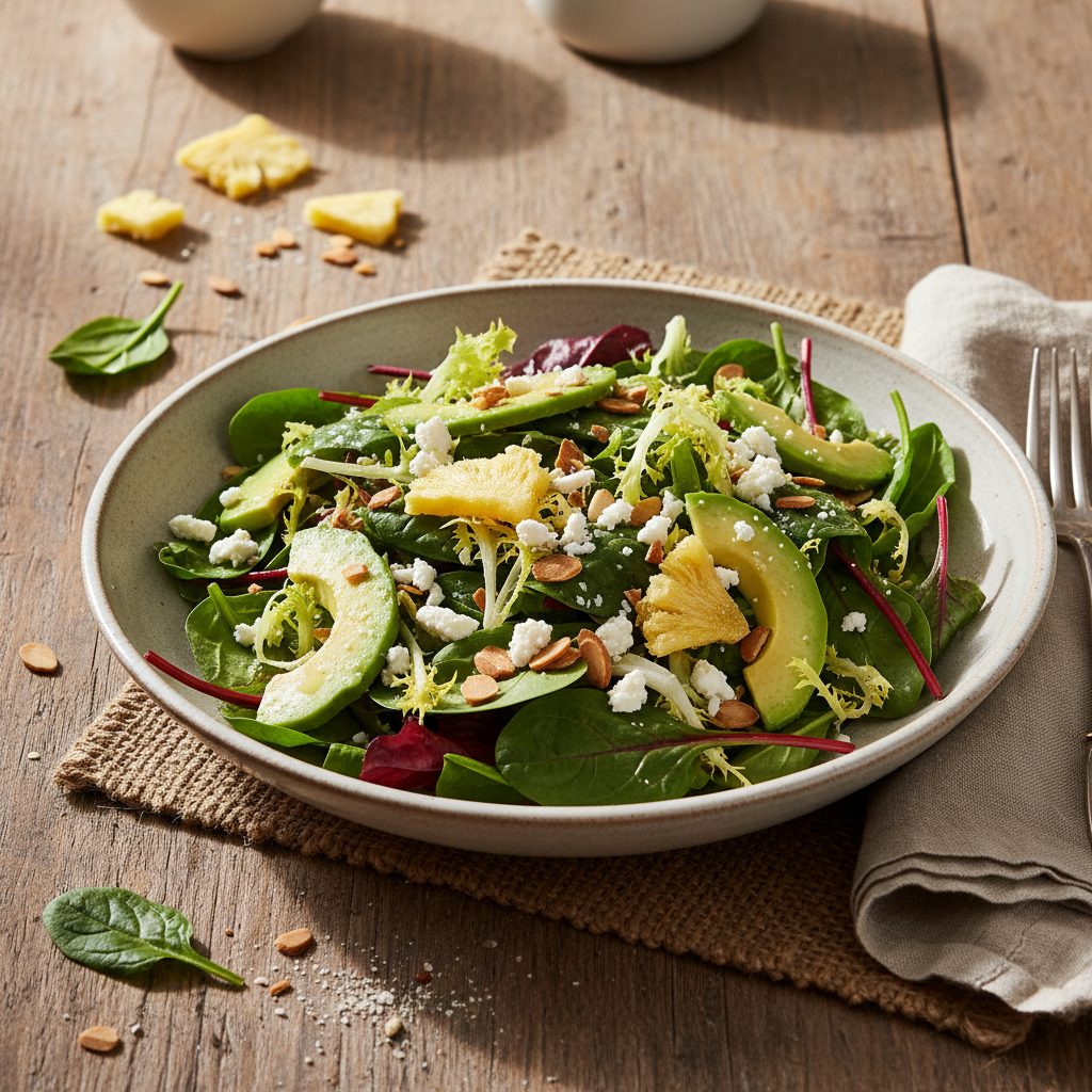 Frisse salade met gevriesdroogd Ananas