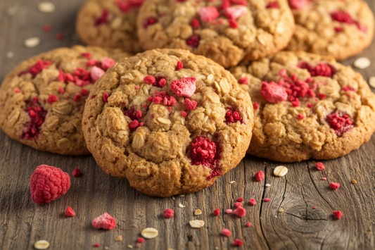 Zachte havermout koekjes met framboos stukjes